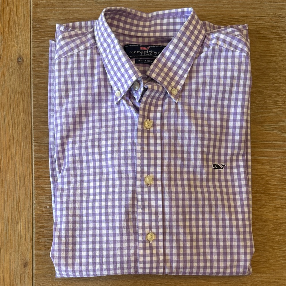 Vineyard Vines Men’s Lilac and White Gingham Button-Down Shirt